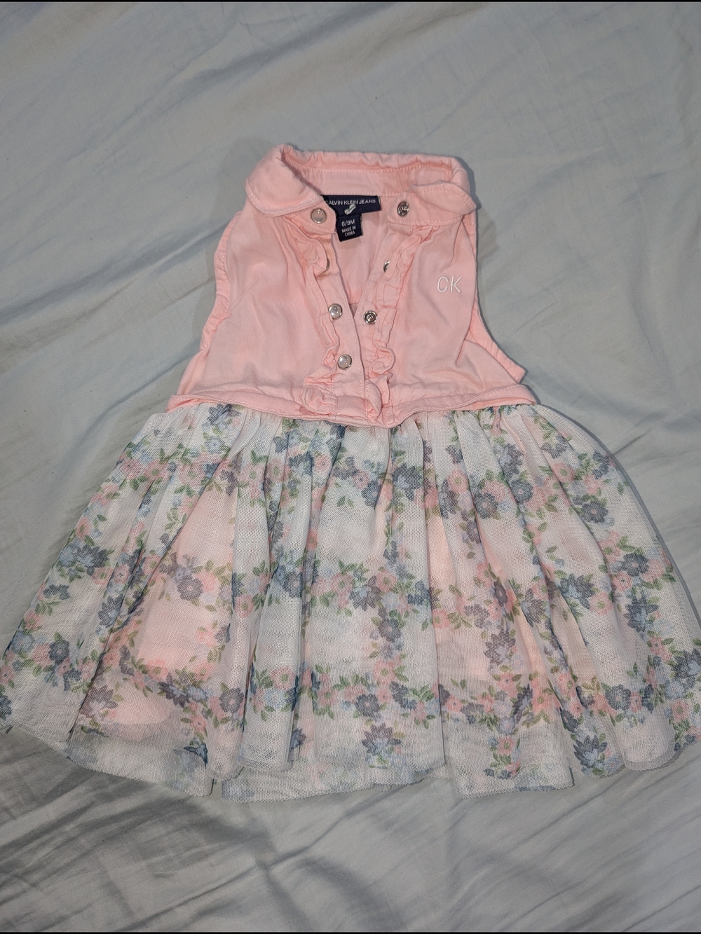 Calvin Klein Pink Floral Tulle Baby Dress